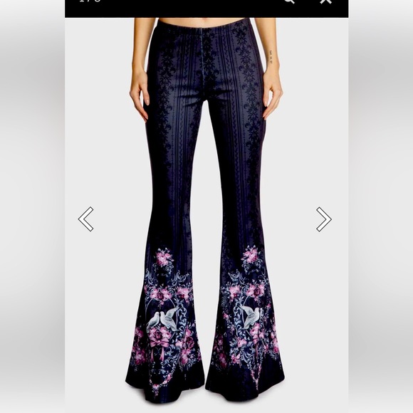 Dolls Kill Pants - Widow Duelling Doves Wallpaper Bell Bottom Flares Small NWT